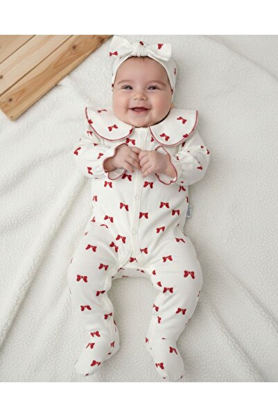 VOY KİDS Baby Girl Bowknot Printed Collar Detailed Bandana 3-6-9-12 Months 10...