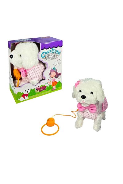 lowell home Pft-B025 Plush Leashed Walking Dog Pink -Vrd