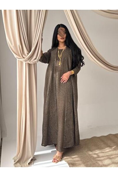 GENRAL Abaya D798 - Made from Lightweight Linen fabric - Sand brown