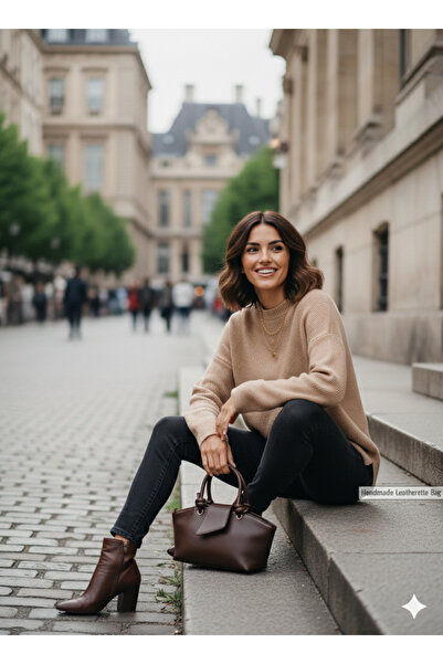 RMY MODA Düğüm Sap Detaylı Kapaklı Dokulu Trapez Minimalist El ve Omuz Çantası