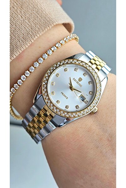 Raymond Jubilee Strap - Case and Strap Stainless Steel - Stoned Wristwatch wi...