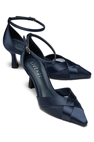 livendi ELENİ Kadın Lacivert Saten Çapraz Bantlı Bilekten Tokalı Sivri Burun ...