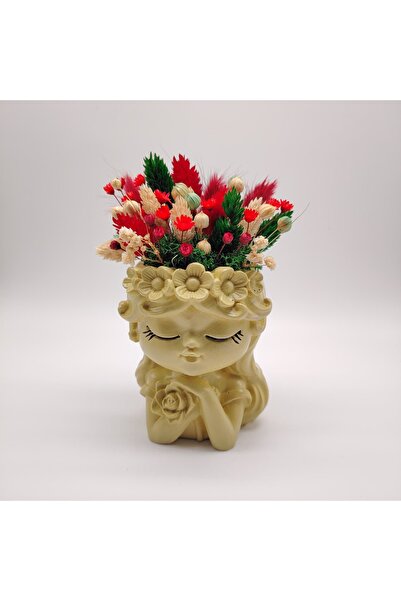 OEM Plaster vase with dried flowers, 17x8cm