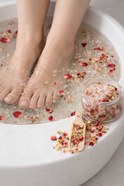 Super Bath Bomb Doğal Içerikli Gül Kokulu Güllü Banyo Kaya Tuzu Manikür/pedik...