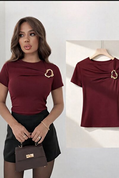 peri tower New Season Women's Sandy Short Sleeve Blouse with Buckle Chest Det...