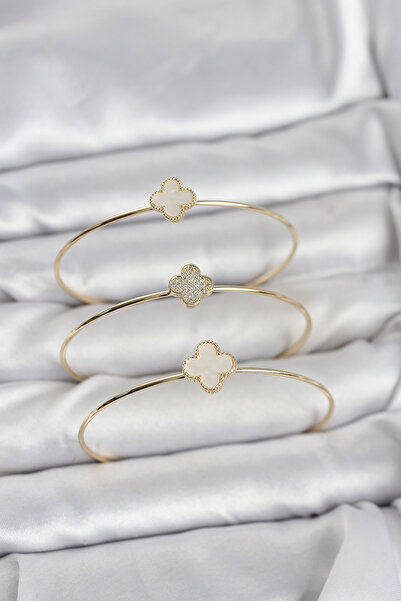 Inure Jewelry مجموعة أساور نسائية من 3 قطع مرصعة بحجر الزركون موديل كلوفر ذهب...