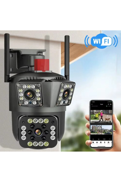 Teknova Outdoor Surveillance Camera 3 Lenses 3 Screens PTZ WiFi IP66 | Night ...