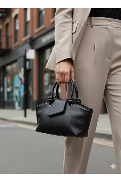 RMY MODA Düğüm Sap Detaylı Kapaklı Dokulu Trapez Minimalist El ve Omuz Çantası