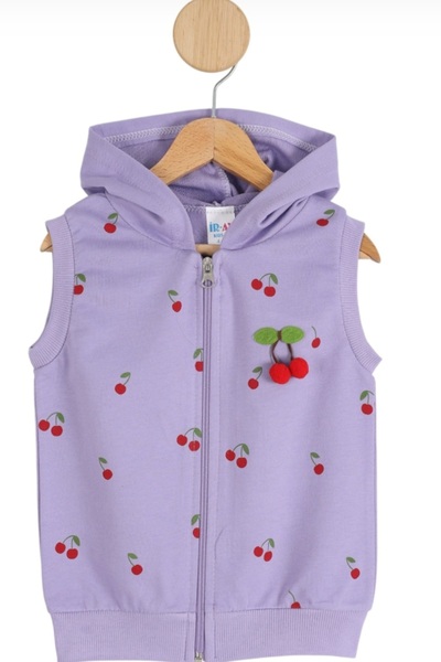 BEGONYA BEBECE KIDS Vestă cardigan pentru fete, cu imprimeu cireșe și glugă