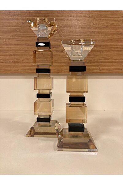 PLUS HOME MUMLUK 2'Lİ ŞAMDAN KRİSTAL KÜP UZUN MODEL RENK BAL SİYAH YÜKSEKLİK ...