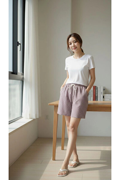 Alfanora Women's Gingham Shorts – Elastic Waist with Drawstrings, Pockets, Co...