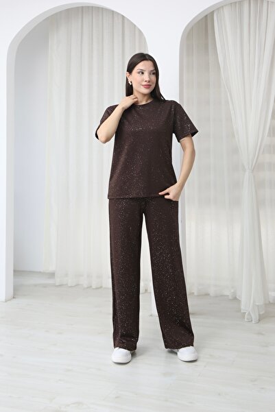 Sporza Σετ Μοντάλ με Λεπτομέρειες από Στρας, Διπλό Σετ Μπλούζας και Παντελονιού