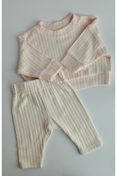 Cat & Jack Soft Ribbed Baby Lounge Set – Peach & Cream