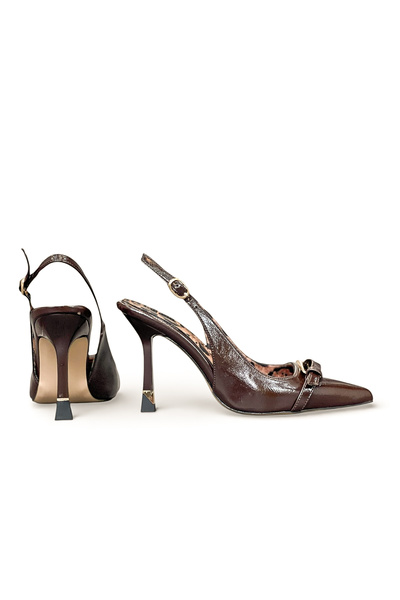 HANZE Women's Brown High Heel Stiletto with Accessories Leopard New Season Semi-Shiny K806