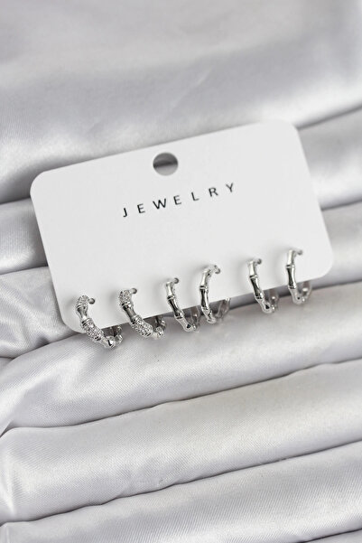 shopwave Silver Color Brass Bone Model 3 Pair Women's Earring Set