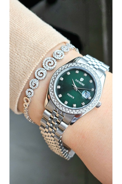 Raymond Jubilee Strap - Case and Strap Stainless Steel - Stoned Wristwatch wi...