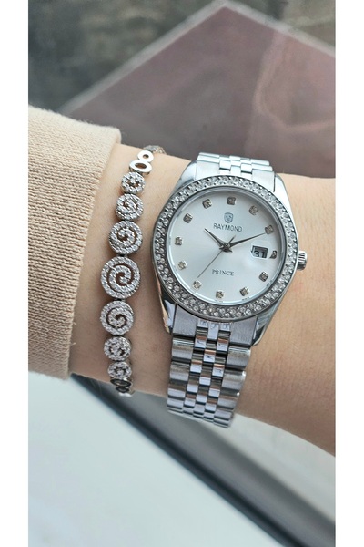 Raymond Jubilee Strap - Case and Strap Stainless Steel - Stoned Wristwatch wi...