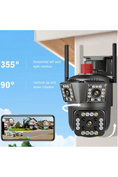 Teknova 4G Outdoor Security Camera with SIM 3 Lenses 3 Screens PTZ IP66 | Nig...