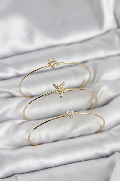 Inure Jewelry مجموعة أساور نسائية من 3 قطع مرصعة بحجر الزركون باللون الذهبي م...