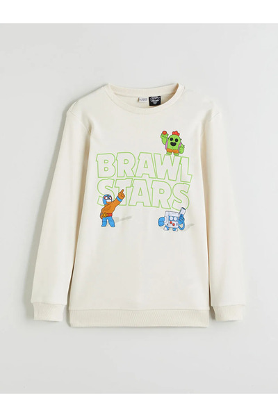 LC Waikiki Beige crew neck brawl stars printed boys' sweatshirt