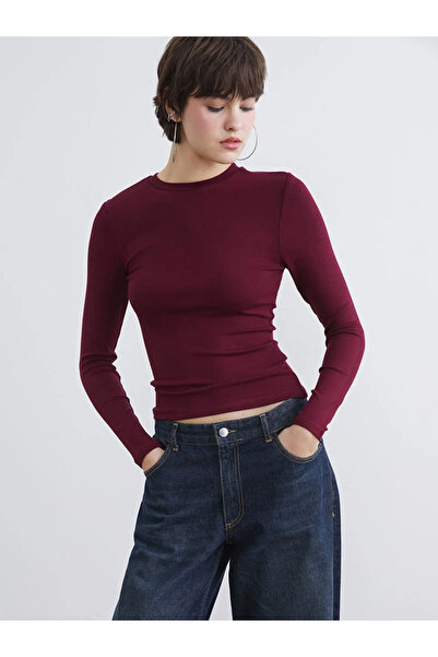 LC Waikiki Body de damă din twill, cu decolteu tip ciclism, culoare prune