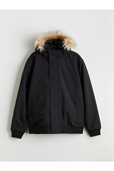 LC Waikiki Black Comfortable Fit Hooded Men's Coat