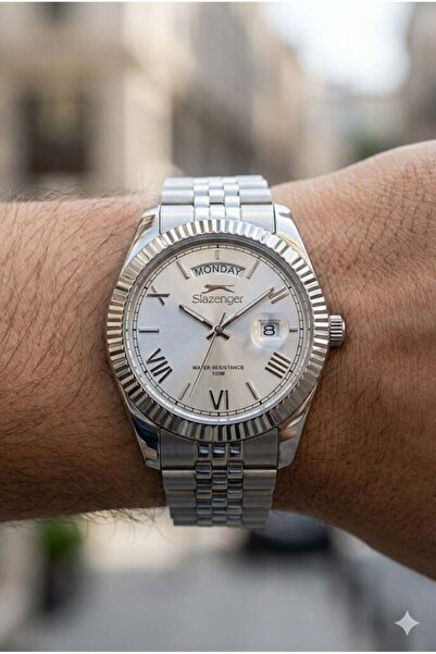 Slazenger 41mm Men's Wristwatch |   Steel Band, Silver Dial, Day Date Design,...