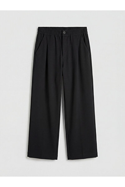 LC Waikiki LCW Kids Черни панталони с широки крачоли и плисета за момичета