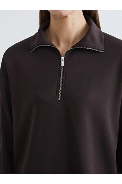 LC Waikiki Brown Stand Collar Women's Zippered Sweatshirt