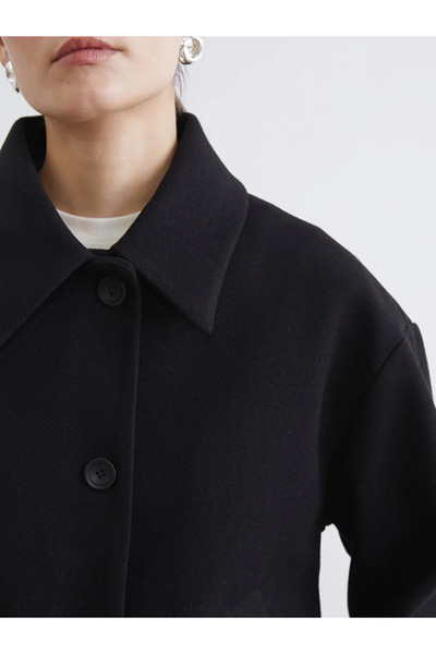 LC Waikiki Black Shirt Collar Oversized Women's Cashmere Coat