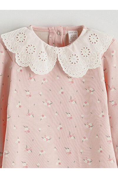LC Waikiki Pembe Bebe Yaka Çiçekli Kız Bebek Tulum