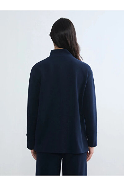 LC Waikiki Navy Blue Stand Collar Women's Sweatshirt Tunic