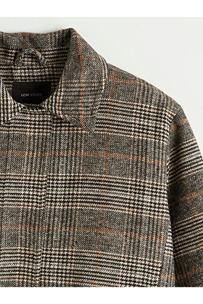 LC Waikiki Black Shirt Collar Plaid Women's Cashmere Jacket