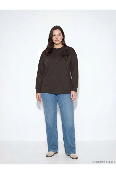 LC Waikiki Brown soft touch Oversized women's sweatshirt tunic