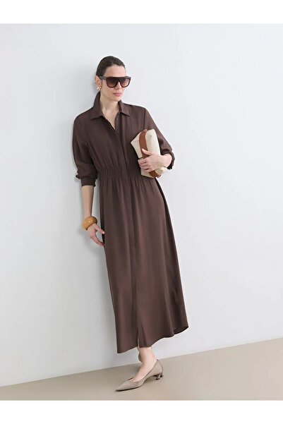 LC Waikiki Brown shirt dress with waist tie