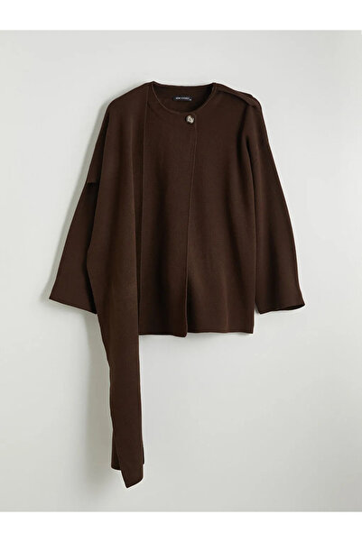 LC Waikiki Oversized Women's Knitwear Sweater with Brown Scarf Detail