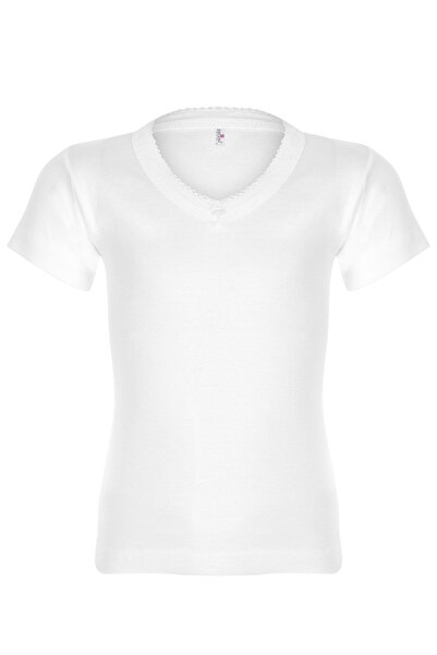 Erdem Girl's White 100% Cotton Short Sleeve 6-Pack Ribbed Undershirt 4000