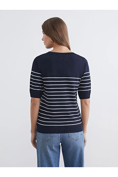 LC Waikiki Navy Blue Crew Neck Striped Women's Knitwear Sweater