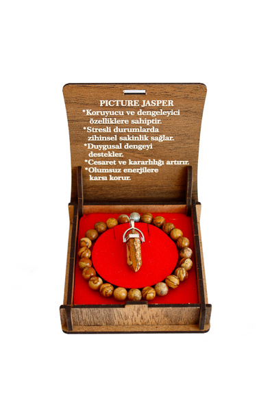 taru pasaj Picture Jasper Natural Stone Boxed Bracelet and Necklace Set (with...
