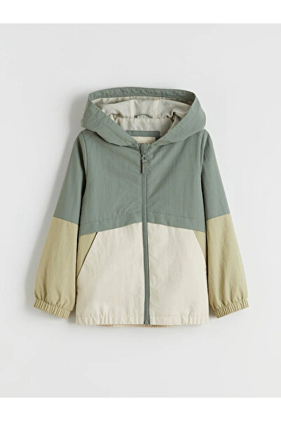LC Waikiki Χακί με κουκούλα αντίθεση χρωμάτων Παλτό για αγόρια
