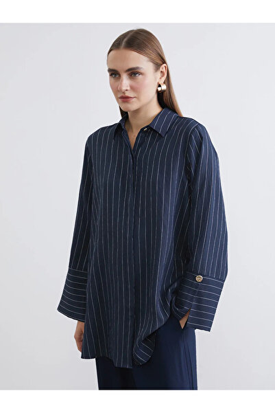 LC Waikiki Navy Blue Striped Women's Shirt Tunic