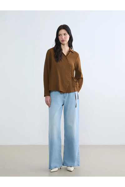 LC Waikiki Yellow Textured Women's Shirt with Tie Detail