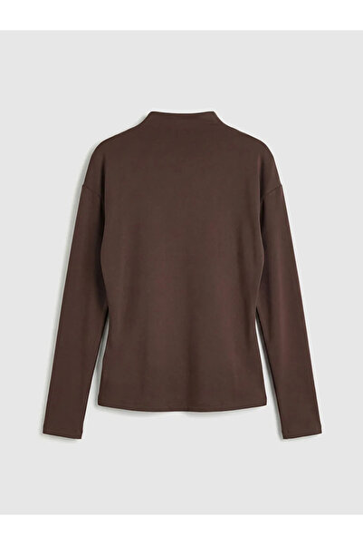 LC Waikiki Brown Mock Neck Gathered Blouse