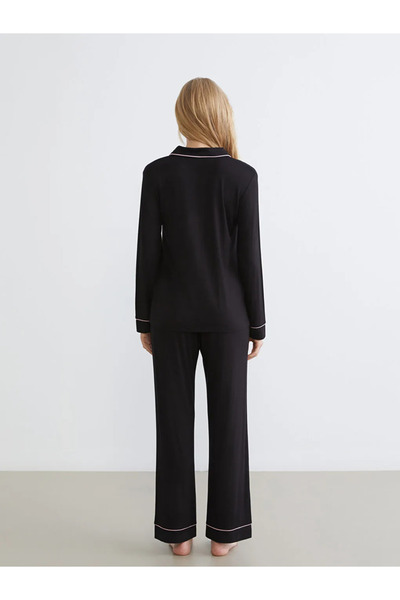 LC Waikiki Σετ γυναικεία πιτζάμα με μαύρο πουκάμισο με γιακά