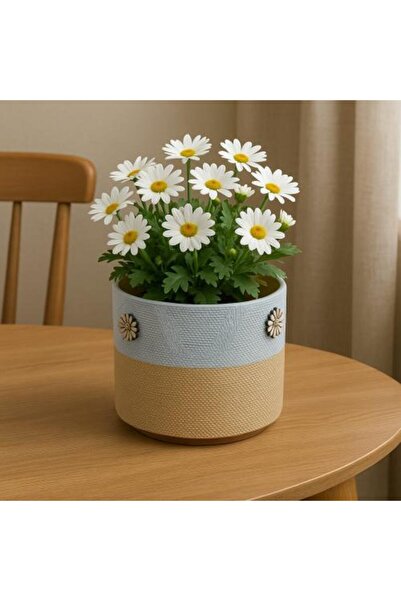 Warehouse Cylindrical decorative pot with prominent floral details