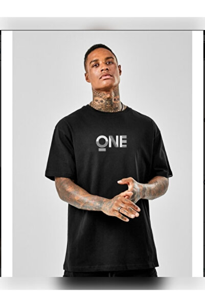 TİMİSİVA Unisex Oversized Sanatsal Printed Crew Neck Short Sleeve Black T-Shirt