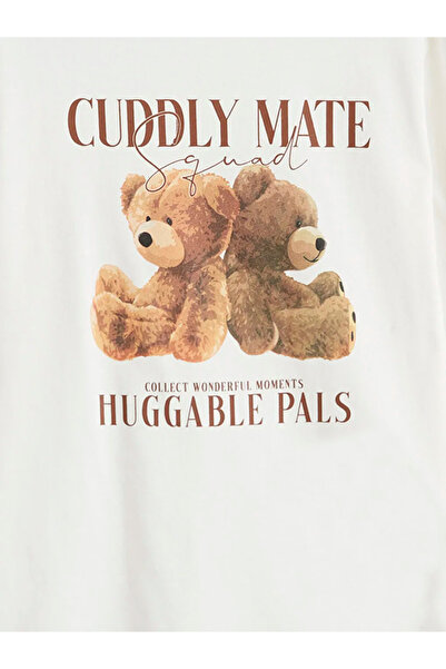 LC Waikiki Ecru Crew Neck Printed Girls' T-Shirt