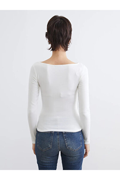 LC Waikiki Εκρού Φορμάκι με λαιμόκοψη βάρκα και κορδόνι περίσφιξης