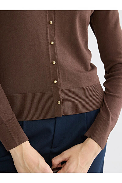 LC Waikiki Brown Crew Neck Women's Knitwear Cardigan