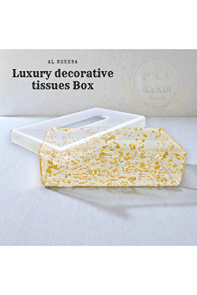 Al Nokhba Modern Acrylic Tissue Box with Gold Texture Design – Transparent Ti...
